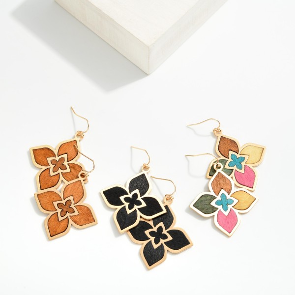 Wood & Metal Clover Drop Earrings 

- Approximately 1.5" L