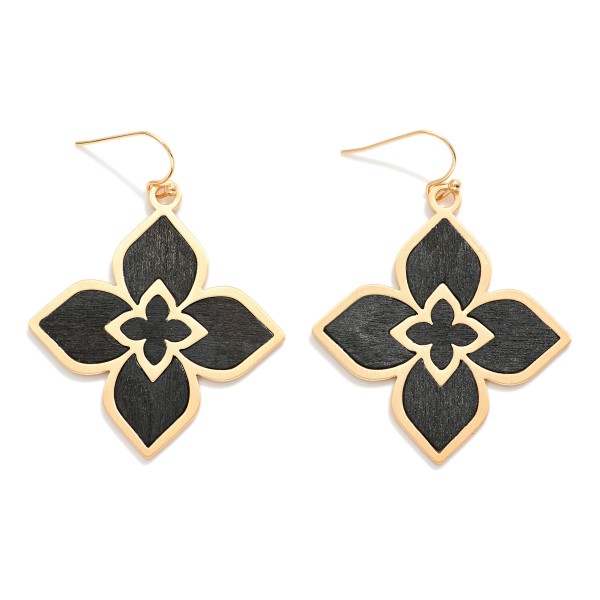 Wood & Metal Clover Drop Earrings 

- Approximately 1.5" L