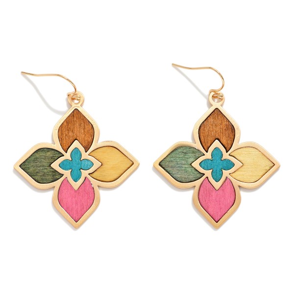 Wood & Metal Clover Drop Earrings 

- Approximately 1.5" L