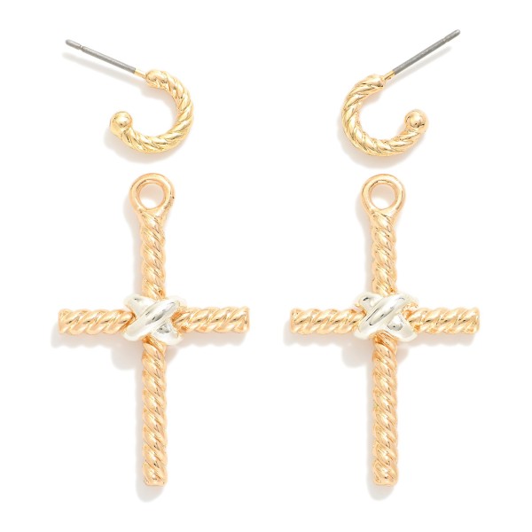Twisted Metal Cross Post Drop Earrings Featuring Criss Cross Detail 

- Approximately 1.75" L