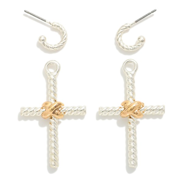 Twisted Metal Cross Post Drop Earrings Featuring Criss Cross Detail 

- Approximately 1.75" L