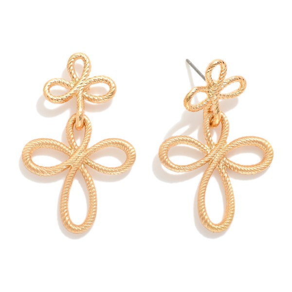 Twisted Metal Tone Infinity Clover Drop Earring With Clover Metal Post 

- Approximately 1.5" L
