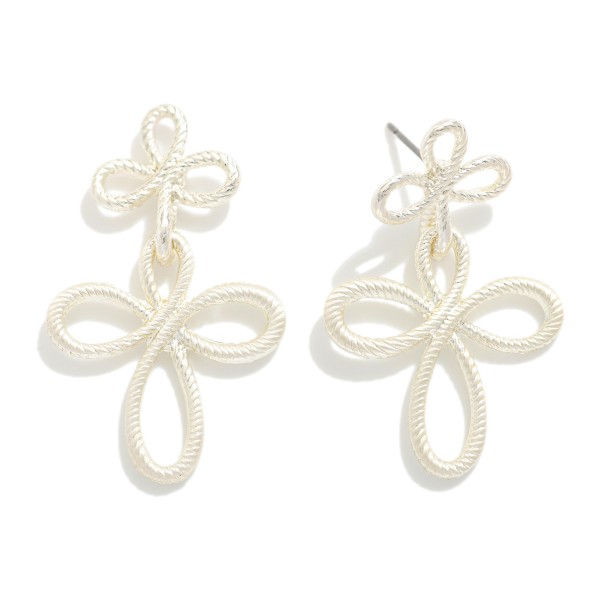 Twisted Metal Tone Infinity Clover Drop Earring With Clover Metal Post 

- Approximately 1.5" L