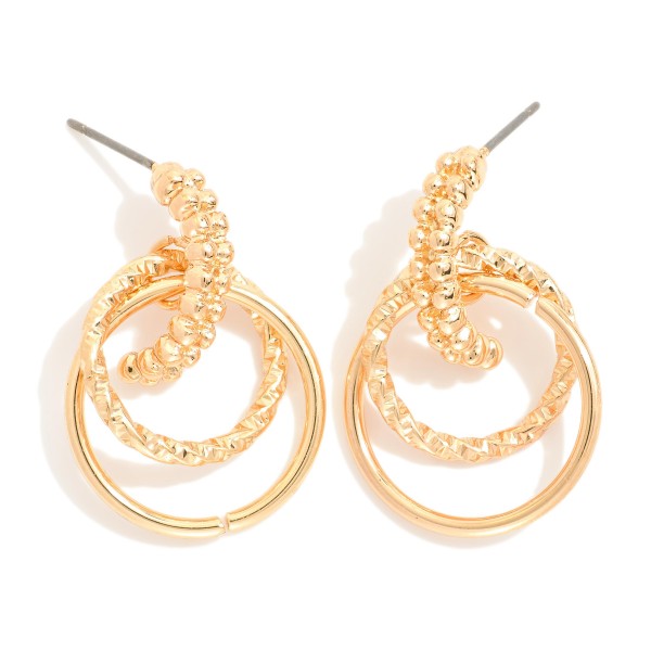 Textured Metal Layered Hoop Door Knocker Post Drop Earrings 

- Approximately 1.5" L