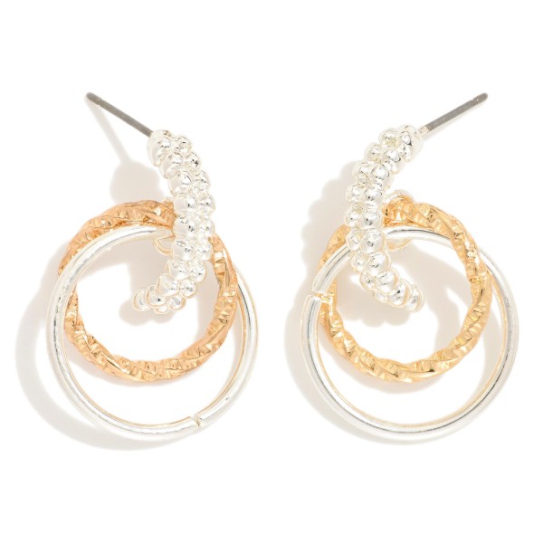 Textured Metal Layered Hoop Door Knocker Post Drop Earrings 

- Approximately 1.5" L