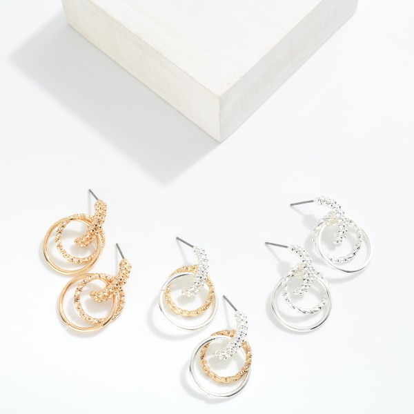 Textured Metal Layered Hoop Door Knocker Post Drop Earrings 

- Approximately 1.5" L