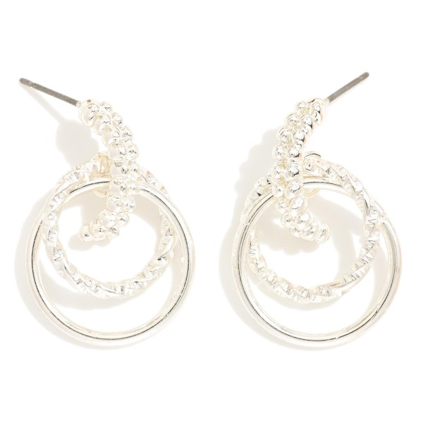 Textured Metal Layered Hoop Door Knocker Post Drop Earrings 

- Approximately 1.5" L