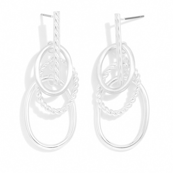 Wholesale textured Metal Overlapping Hoops Hanging Vertical Bar Stud L