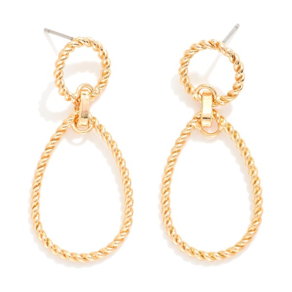 Linked Twisted Metal Circle & Teardrop Post Drop Earrings 

- Approximately 1.5" L