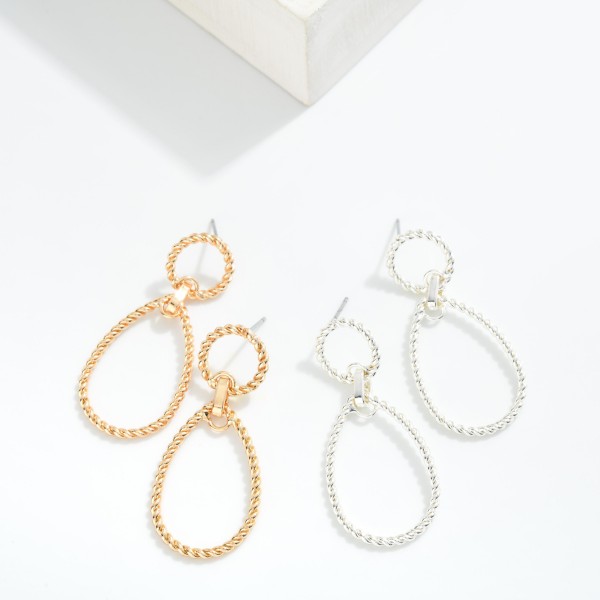 Linked Twisted Metal Circle & Teardrop Post Drop Earrings 

- Approximately 1.5" L