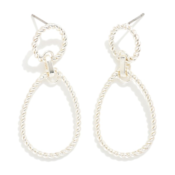 Linked Twisted Metal Circle & Teardrop Post Drop Earrings 

- Approximately 1.5" L