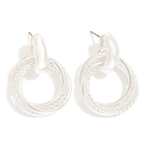 Layered Textured Metal Hoop Door Knocker Post Drop Earrings 

- Approximately 1.5" L