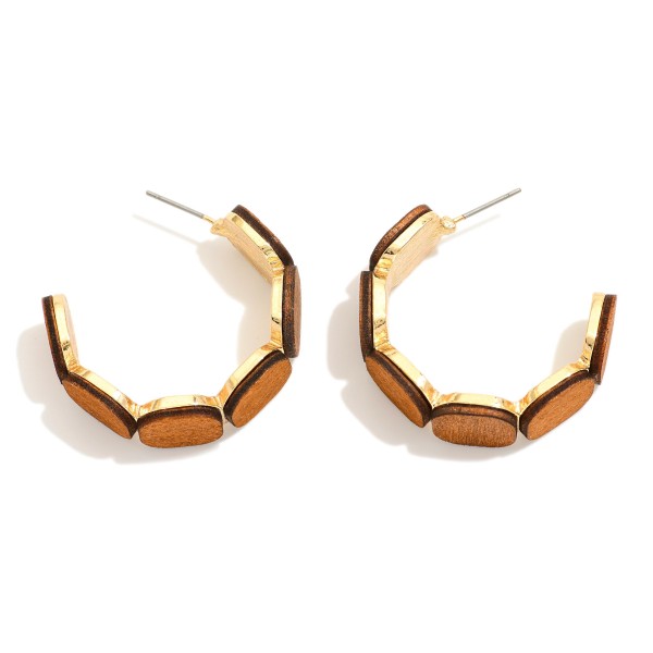 Wooden Octagons Hoop Earrings 

- Approximately 1" D