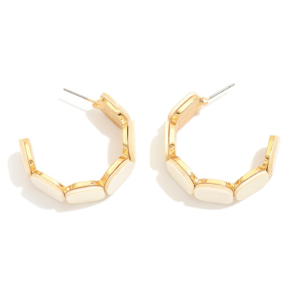 Wooden Octagons Hoop Earrings 

- Approximately 1" D