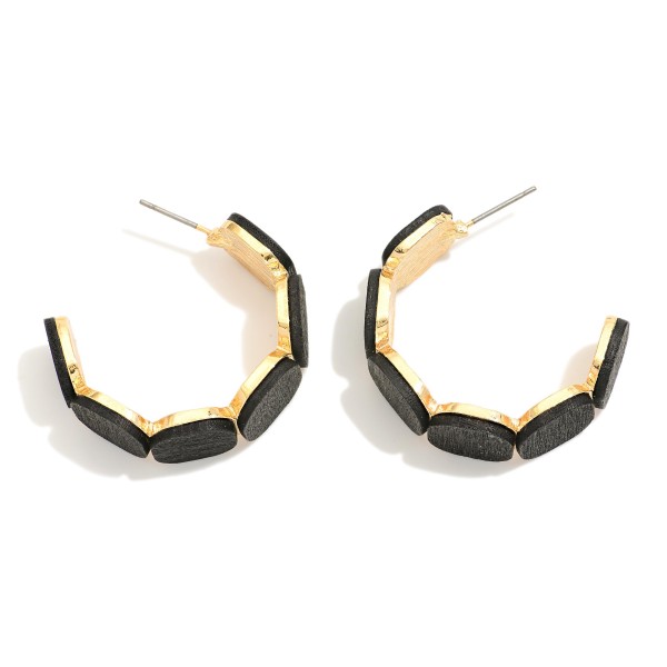 Wooden Octagons Hoop Earrings 

- Approximately 1" D