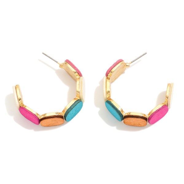 Wooden Octagons Hoop Earrings 

- Approximately 1" D