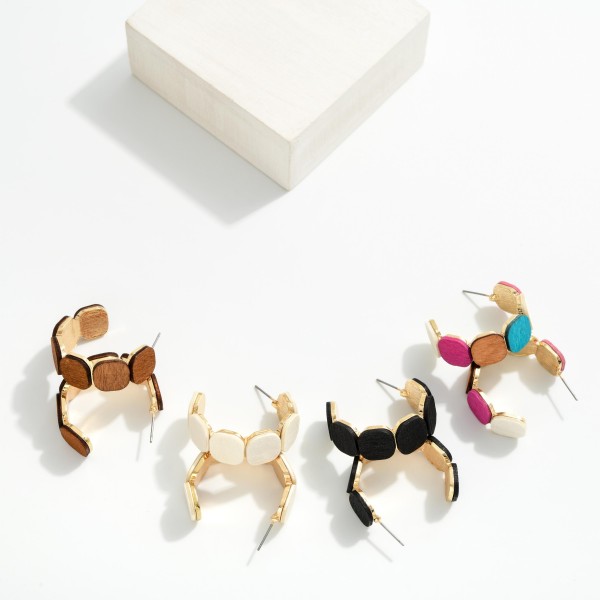 Wooden Octagons Hoop Earrings 

- Approximately 1" D