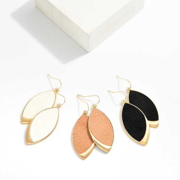 Vegan Leather Almond Shape Drop Earrings

- Approximately 2" L