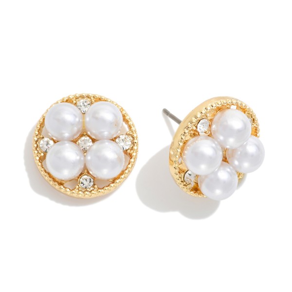 Pearl & Rhinestone Studded Metal Tone Circle Stud Earrings 

- Approximately .5" L