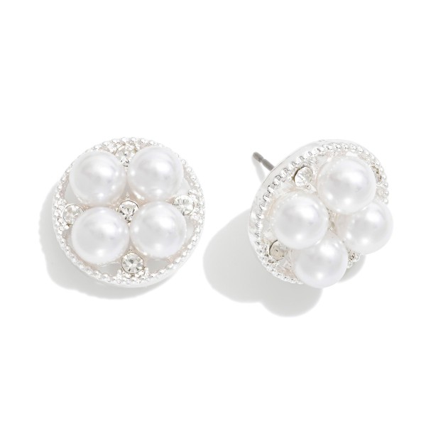 Pearl & Rhinestone Studded Metal Tone Circle Stud Earrings 

- Approximately .5" L