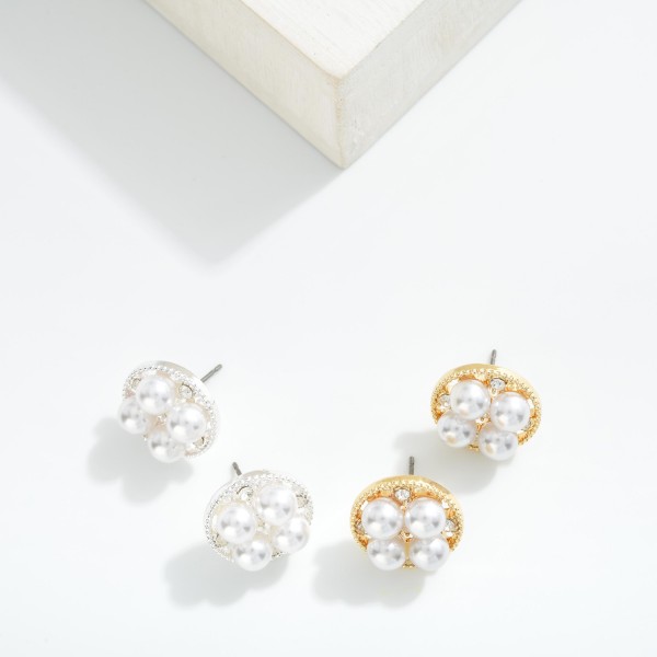 Pearl & Rhinestone Studded Metal Tone Circle Stud Earrings 

- Approximately .5" L