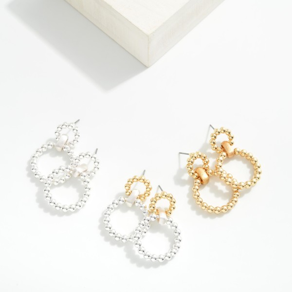 Linked Metal Tone Ball Hoop Door Knocker Earrings 

- Approximately 1.25" L