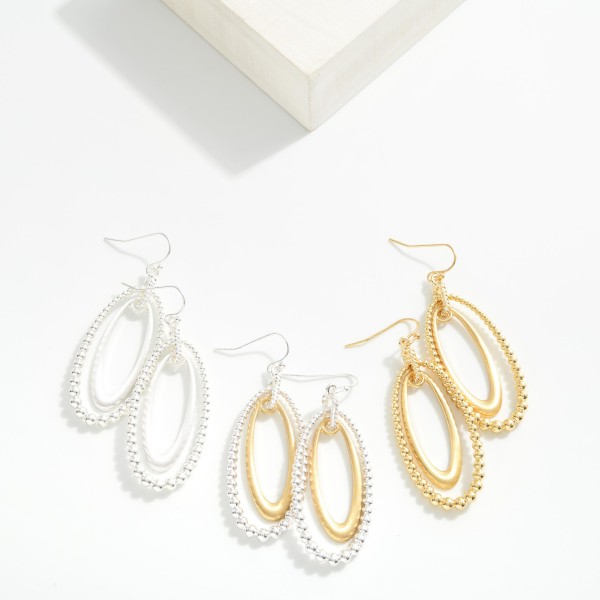 Nesting Textured Metal & Matte Metal Ovals Drop Earrings 

- Approximately 2" L