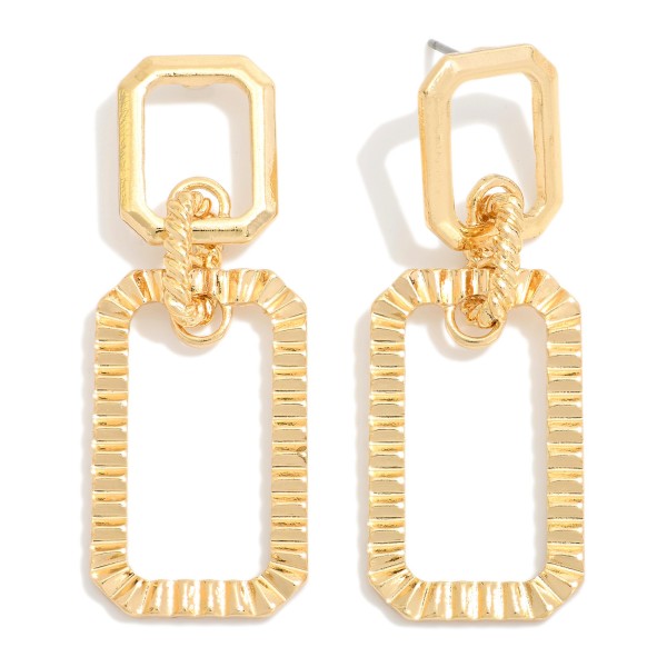 Linked Metal Tone Octagon Drop Earrings Featuring Textured Metal Details 

- Approximately 1.5" L