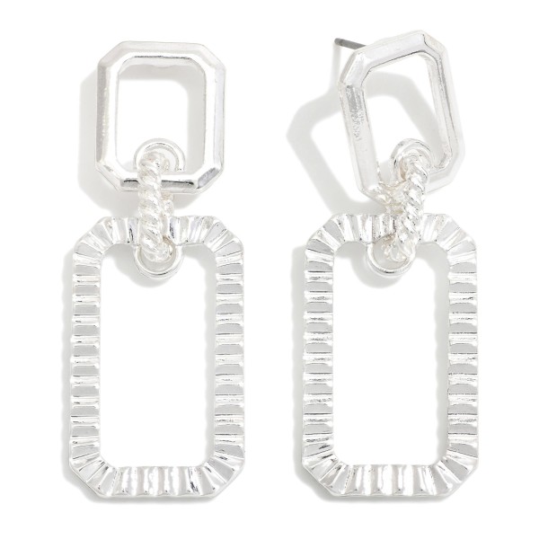 Linked Metal Tone Octagon Drop Earrings Featuring Textured Metal Details 

- Approximately 1.5" L