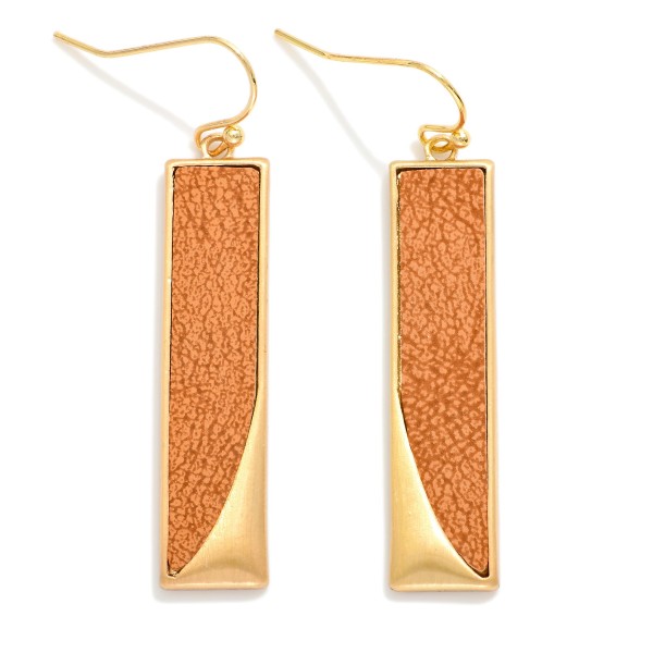 Long Vegan Leather & Metal Rectangle Drop Earrings 

- Approximately 2" L