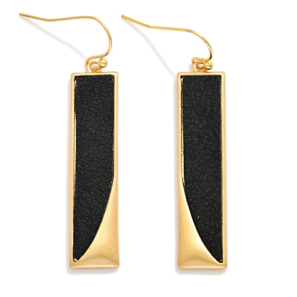 Long Vegan Leather & Metal Rectangle Drop Earrings 

- Approximately 2" L