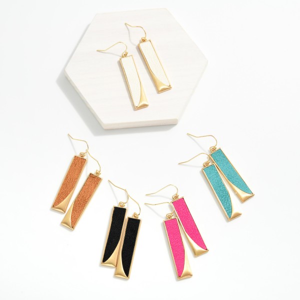 Long Vegan Leather & Metal Rectangle Drop Earrings 

- Approximately 2" L
