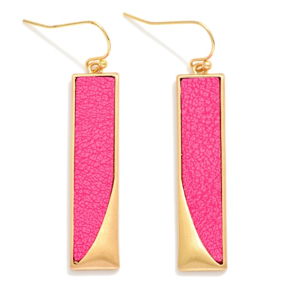 Long Vegan Leather & Metal Rectangle Drop Earrings 

- Approximately 2" L