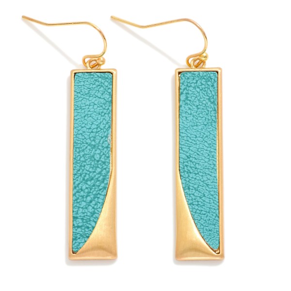Long Vegan Leather & Metal Rectangle Drop Earrings 

- Approximately 2" L
