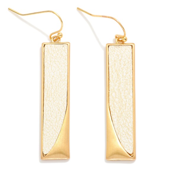 Long Vegan Leather & Metal Rectangle Drop Earrings 

- Approximately 2" L