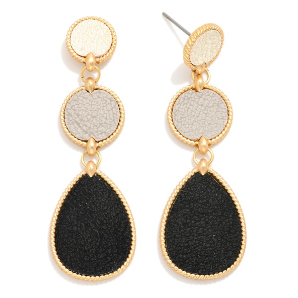 Wholesale linked Vegan Leather Geometric Drop Earrings L