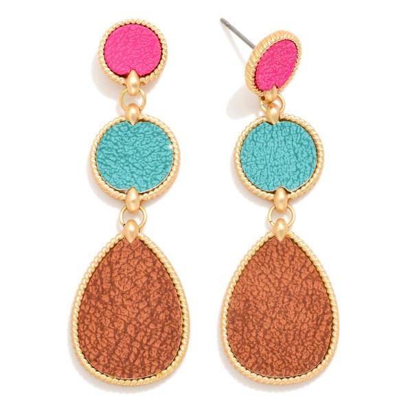 Linked Vegan Leather Geometric Shape Drop Earrings

- Approximately 2" L