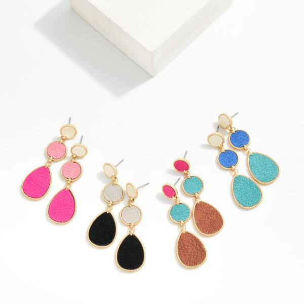 Linked Vegan Leather Geometric Shape Drop Earrings

- Approximately 2" L