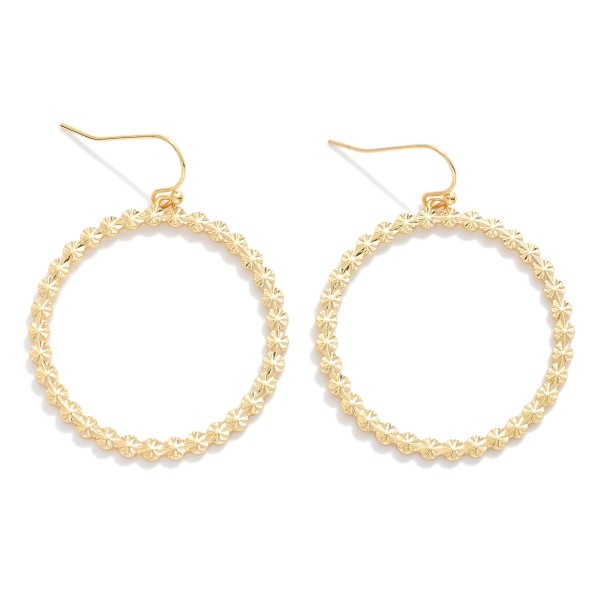 Metal Tone Drop Hoop Earrings Featuring Starburst Detail 