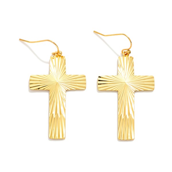 Ribbed Metal Tone Cross Drop Earrings 

- Approximately 1.25" L