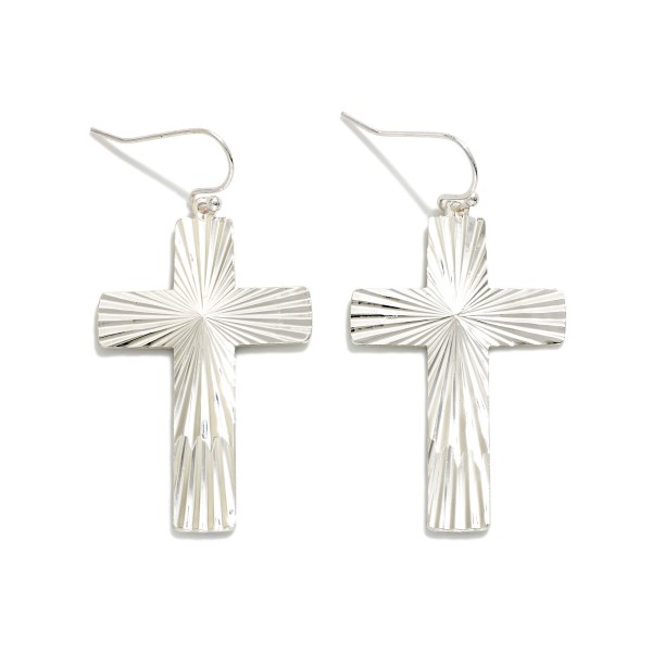 Ribbed Metal Tone Cross Drop Earrings 

- Approximately 1.25" L