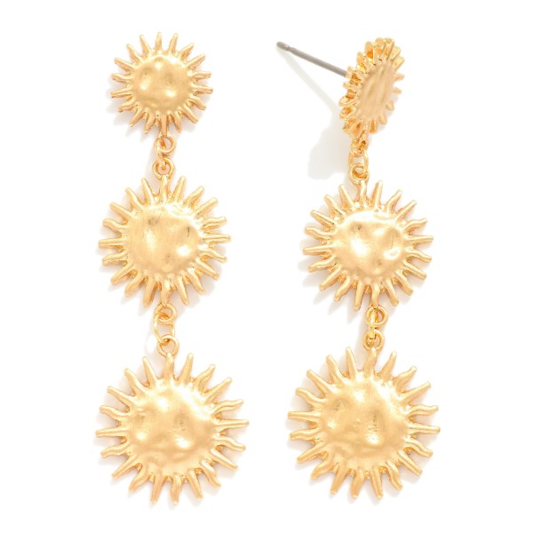 Linked Textured Metal Suns Post Drop Earrings 

- Approximately 2" L