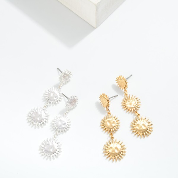 Linked Textured Metal Suns Post Drop Earrings 

- Approximately 2" L
