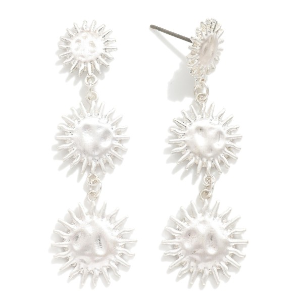 Linked Textured Metal Suns Post Drop Earrings 

- Approximately 2" L