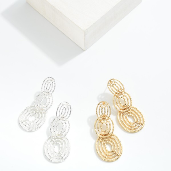 Hammered Metal Linked Cut Out Circles Post Drop Earrings 

- Approximately 2" L