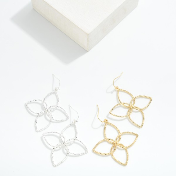 Textured Metal Clover Drop Earrings 

- Approximately 2" L