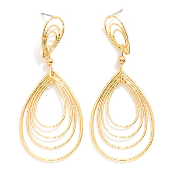 Linked Metal Tone Nesting Teardrops Post Drop Earrings 

- Approximately 2.75" L