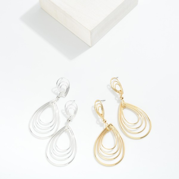 Linked Metal Tone Nesting Teardrops Post Drop Earrings 

- Approximately 2.75" L