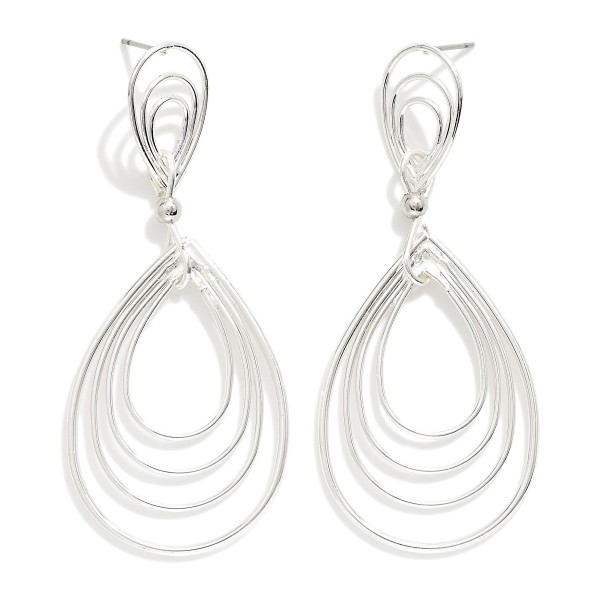 Linked Metal Tone Nesting Teardrops Post Drop Earrings 

- Approximately 2.75" L