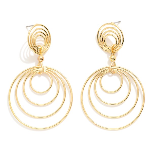 Metal Tone Hoop Drop Earring Featuring Layered Design With Dangling Accents 

- Approximately 2.50" L

